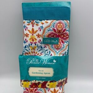 🌸 The Pioneer Woman Folk Geo Gardening Apron – Floral Teal Utility Apron NWT